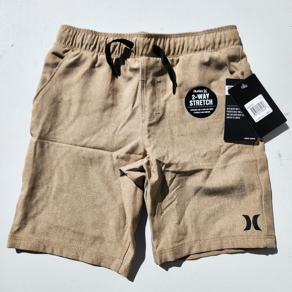 NEW Hurley Boys H20-dri Pull on Shorts Khaki Size 7 Drawstring School Uniform S